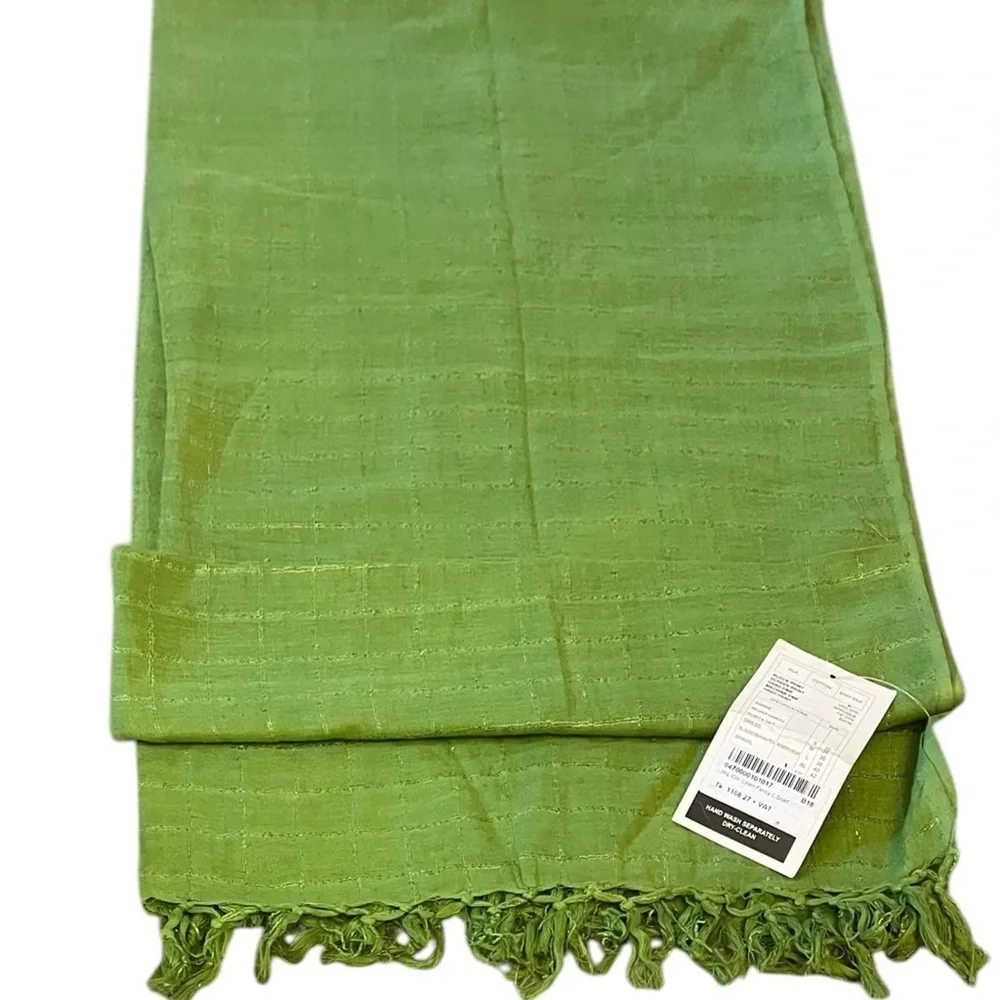 NWT AARONG Bangladeshi Artisan Lime Green Fancy Linen Large Dupatta Scarf Shawl